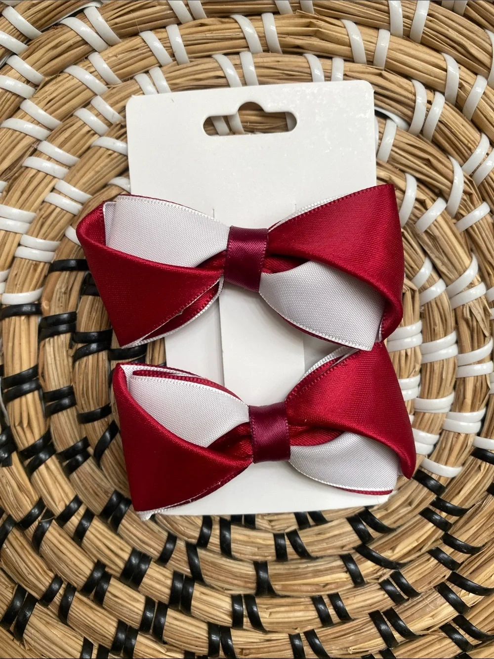 Hand Crafted Satin Double-Layer ‘Candy Cane’ Hair Bows